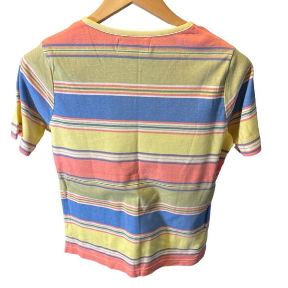 All Points Reference Point Multicolor Striped Short Sleeve V Neck Top SZ Medium - Picture 2 of 6
